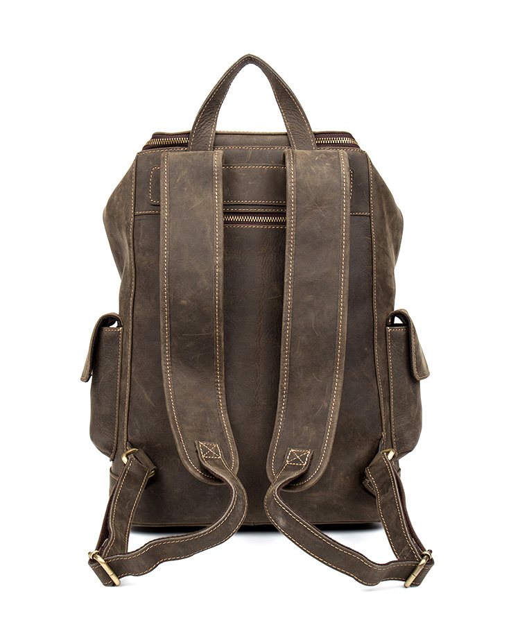Color Brown Back View of Woosir Large Vintage Leather Backpack