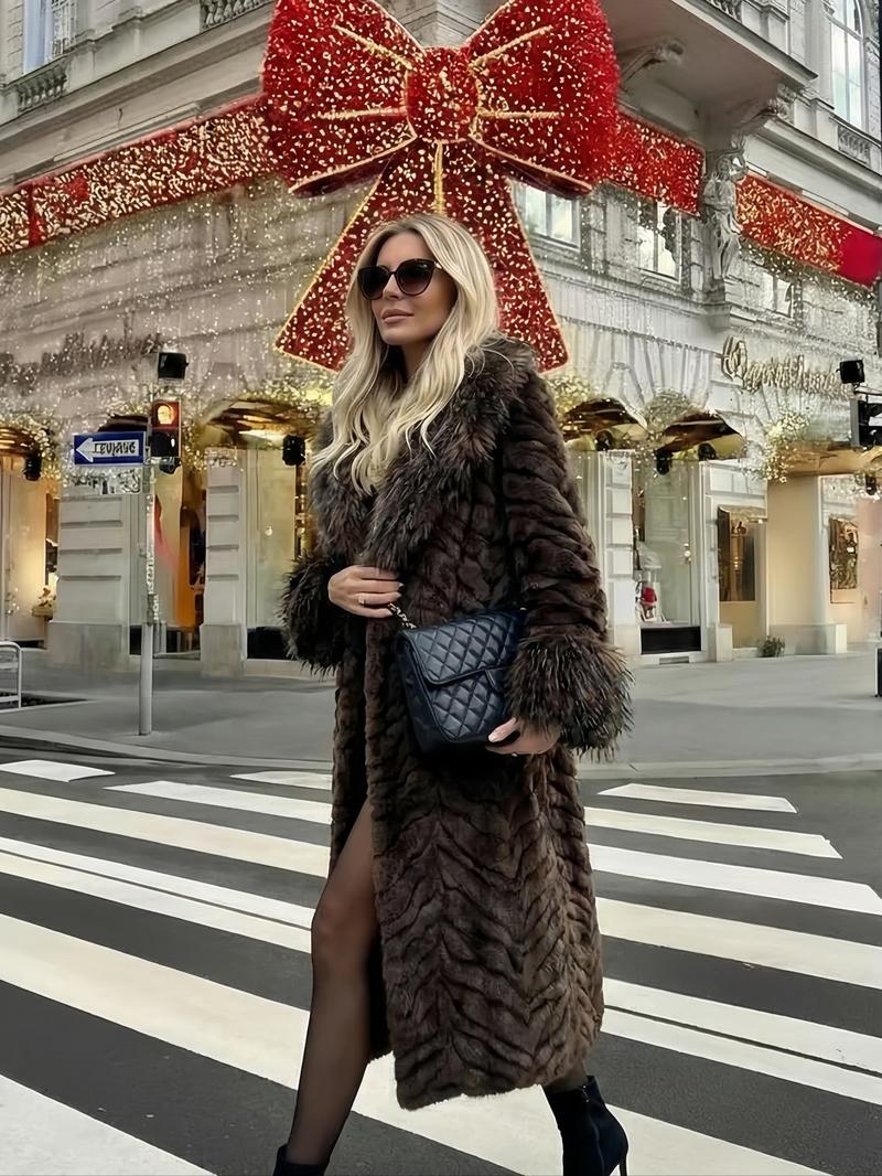 Women's Faux Fur Coat, Winter Fashionable Long Sleeve Jacket, Casual Warm Outerwear, Stylish Women's Clothing for Daily Wear