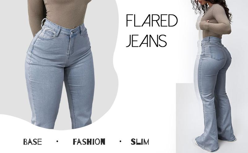 GILIPUR Y2K Women's High Waist Flare Leg Jeans, Casual Button Fly Pocket Design Bell Bottom Denim, Women's Bottoms for Daily Wear, Kardashian Style, 000 Jeans, Fashionable And Versatile Women's Jeans, Suitable For Spring, Summer, Autumn And Winter, Tchic