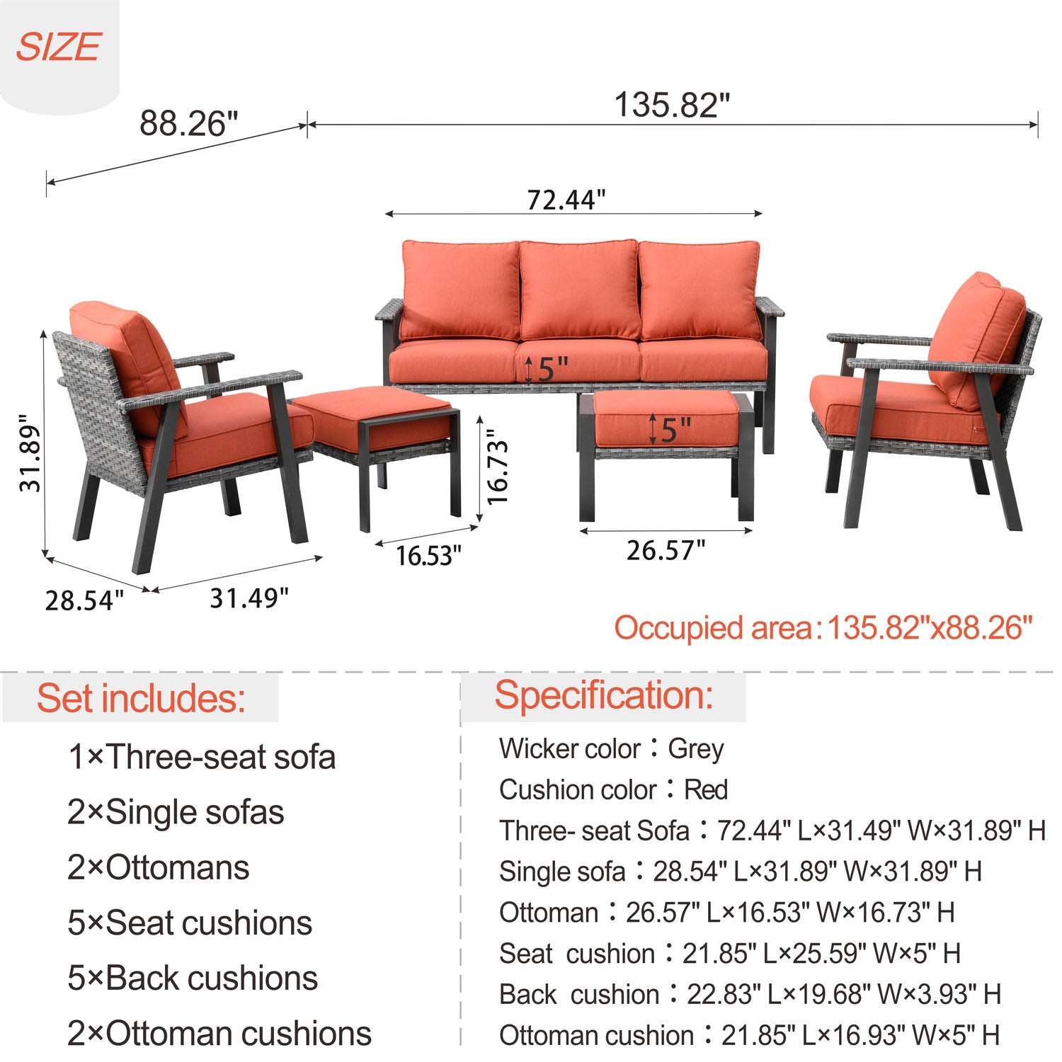 Ovios Patio Conversation Set 5 Piece