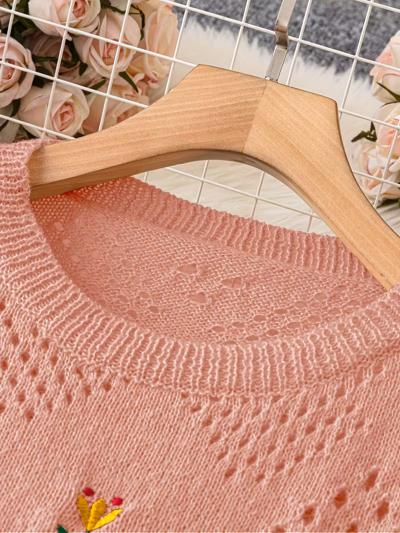 plus size floral embroidery sweater casual cut out long sleeve crew neck sweater for spring womens plus size clothing Product details 2