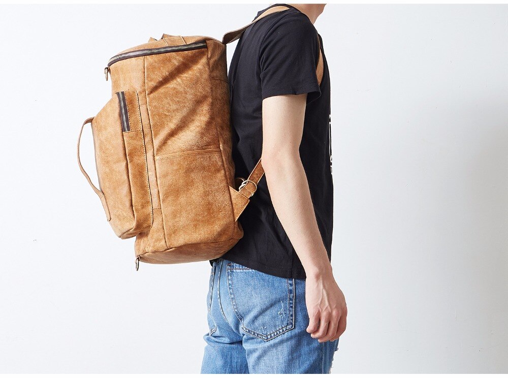 Model Show of Woosir Genuine Leather Cylindrical Backpack 