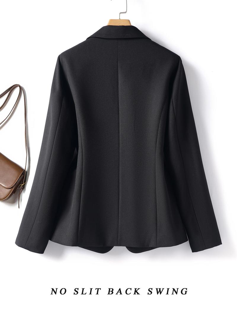 Elegant Women's Blazer Jacket, Fitted Woven Fabric, Long Sleeve Plain Design, Perfect for Office & Spring Autumn Wear