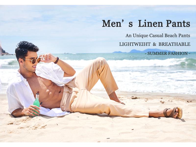 COOFANDY Men's Cotton Linen Pants Elastic Waist Lightweight Casual Pants Slim Fit Yoga Beach Pants with Pockets Menswear Trouser Daily