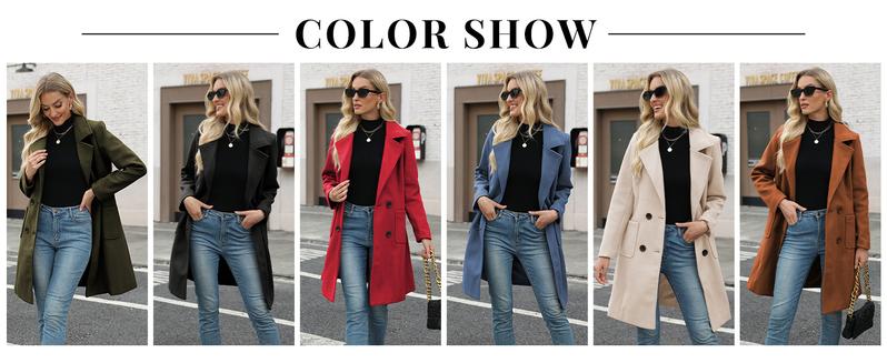 SCUSTY TikTokShopBlackFriday Women Winter Wool Blend Camel Mid-Long Coat Notch Double-Breasted Lapel Jacket Outwear