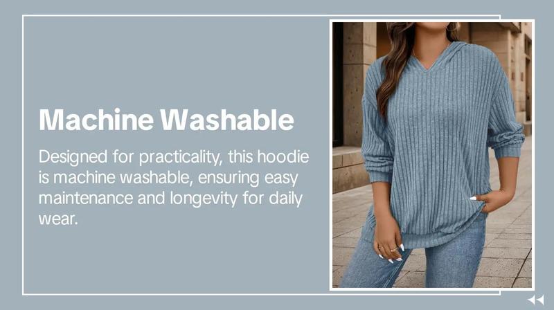 Plus Size Plain Textured Drop Shoulder Hoodie, Lady Casual Comfort Long Sleeve Pullover for Spring & Fall, Country Outfits, Women's Plus Size Clothes for Daily Wear, Going Out Top, Spring Knitted Hoodie